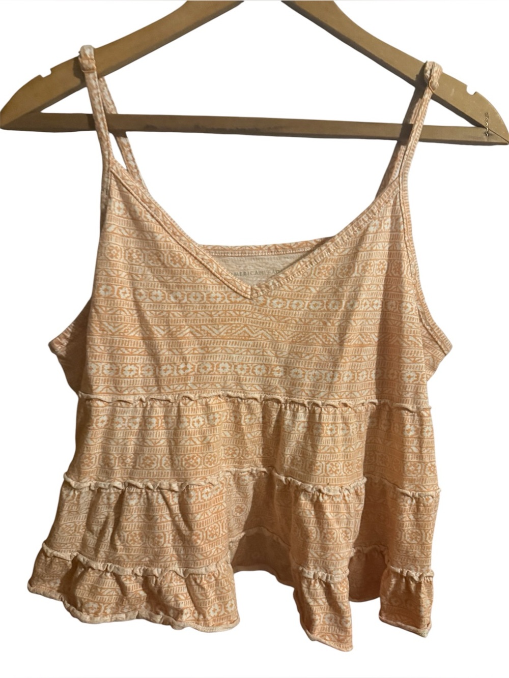 Ae boho Light Peach floral Tiered cropped Spaghetti Strap Tank Top ladies large